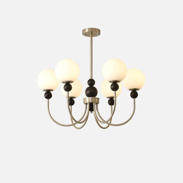 mid century walnut gold frosted glass globe chandelier