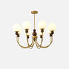 mid century walnut gold frosted glass globe chandelier
