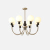 mid century walnut gold frosted glass globe chandelier