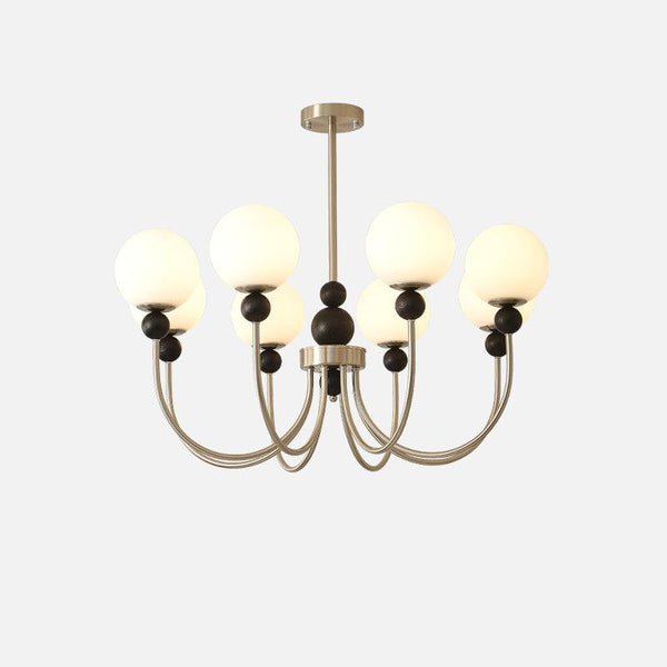 mid century walnut gold frosted glass globe chandelier