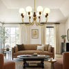 mid century walnut gold frosted glass globe chandelier