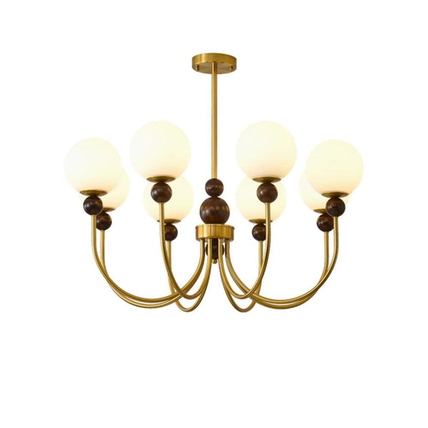 mid century walnut gold frosted glass globe chandelier