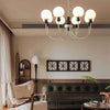 mid century walnut gold frosted glass globe chandelier