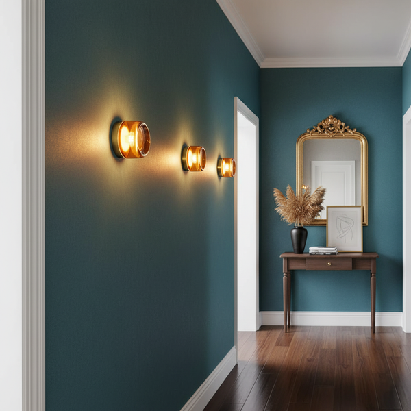 modern amber glass ring led wall sconce