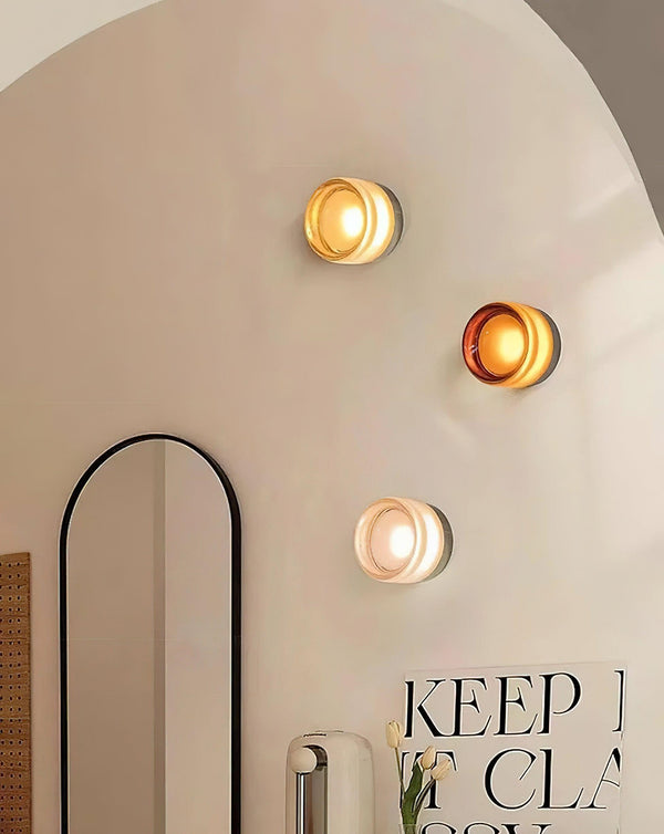 modern amber glass ring led wall sconce