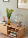 modern amber ribbed glass mushroom table lamp