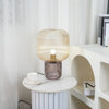 modern amber ribbed glass mushroom table lamp