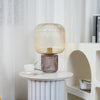 modern amber ribbed glass mushroom table lamp