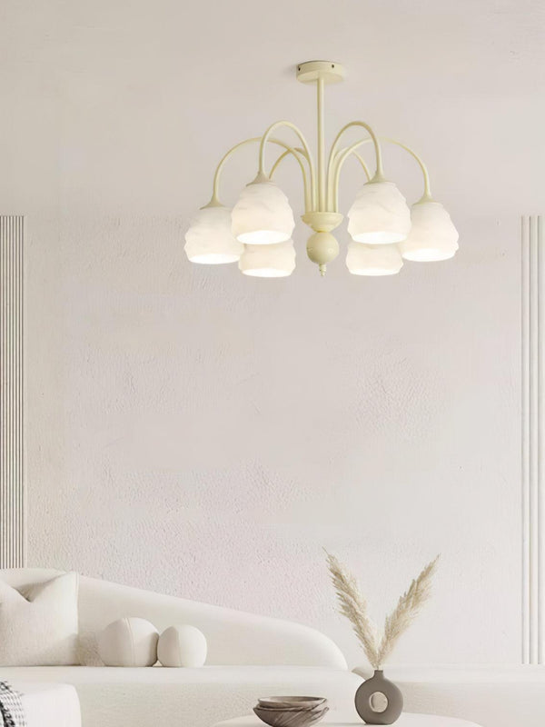 modern beige glass scalloped chandelier