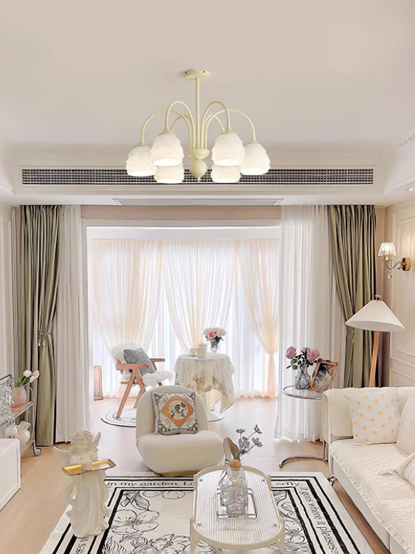 modern beige glass scalloped chandelier