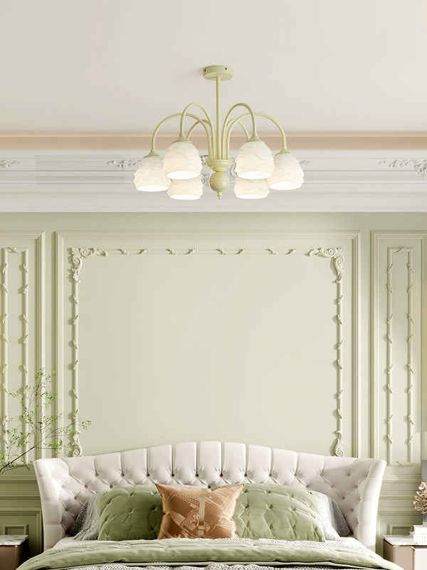 modern beige glass scalloped chandelier
