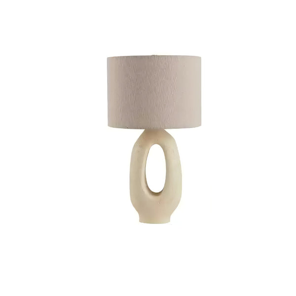 modern beige resin sculptural fabric table lamp