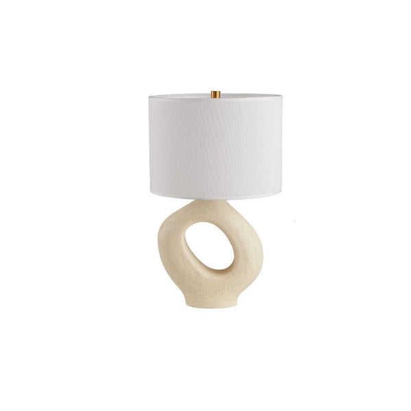 modern beige resin sculptural fabric table lamp