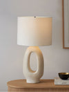 modern beige resin sculptural fabric table lamp