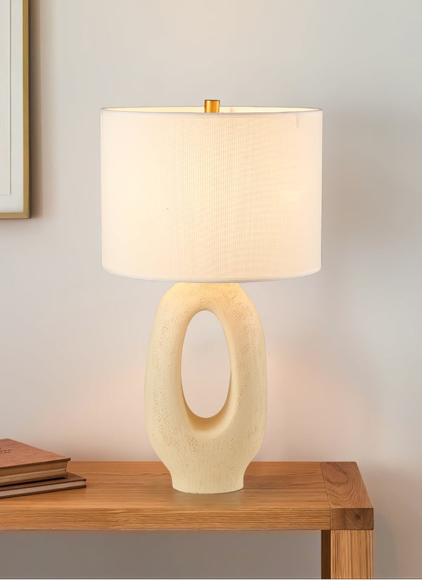 modern beige resin sculptural fabric table lamp