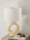 modern beige resin sculptural fabric table lamp