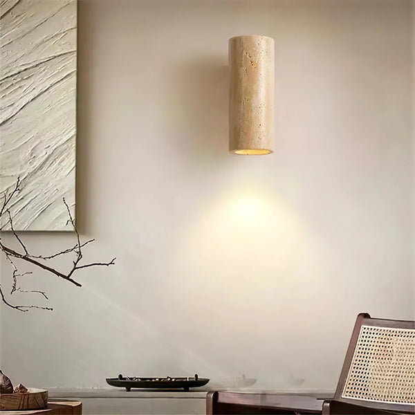 modern beige travertine column led wall lamp