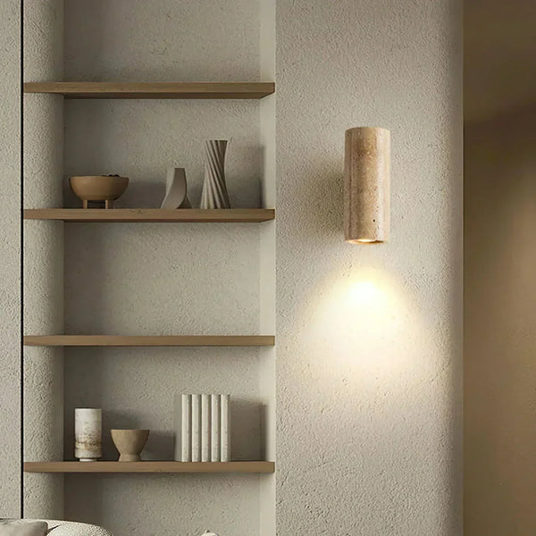 modern beige travertine column led wall lamp