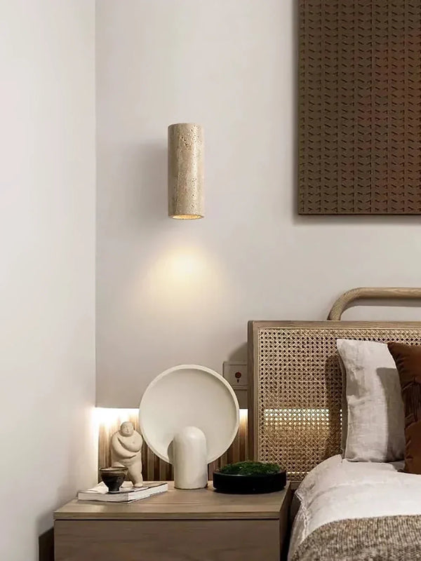 modern beige travertine column led wall lamp