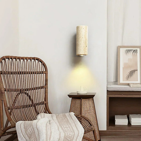 modern beige travertine column led wall lamp