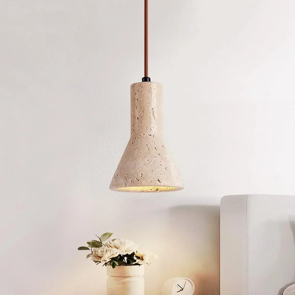 modern beige travertine conical pendant light