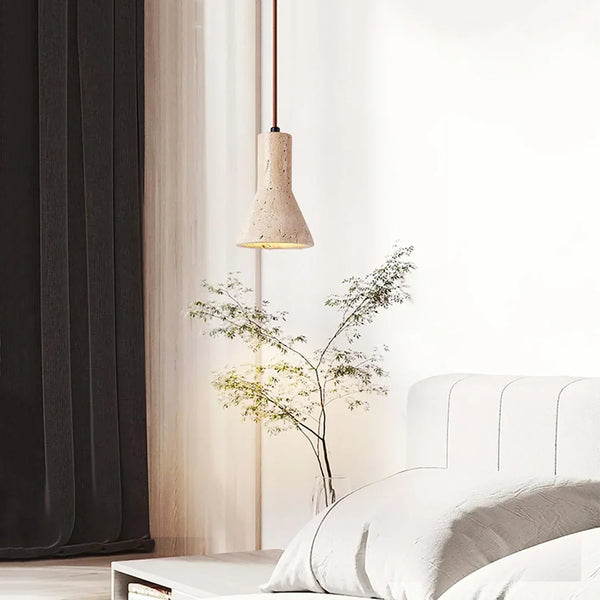 modern beige travertine conical pendant light
