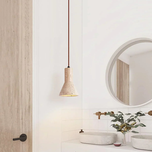 modern beige travertine conical pendant light