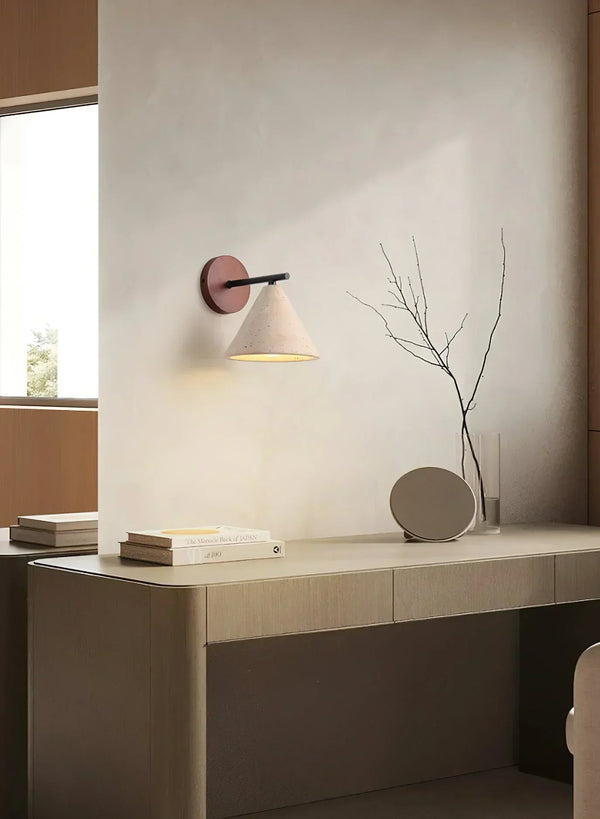 modern beige travertine conical wall lamp
