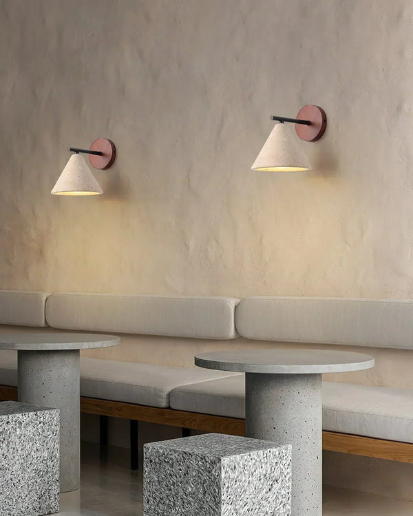 modern beige travertine conical wall lamp