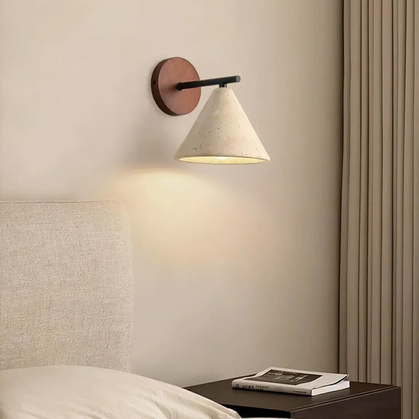 modern beige travertine conical wall lamp