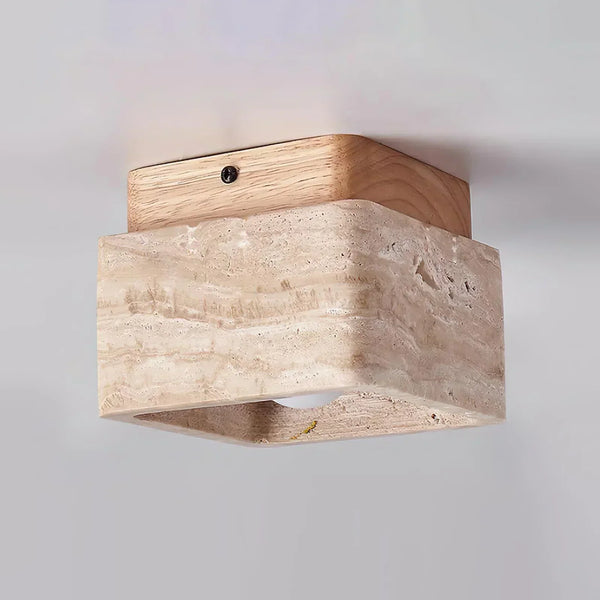 modern beige travertine cube flush mount ceiling light