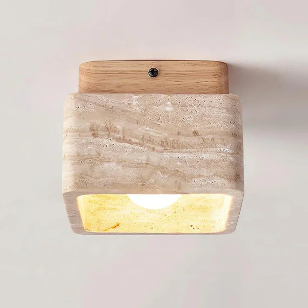 modern beige travertine cube flush mount ceiling light