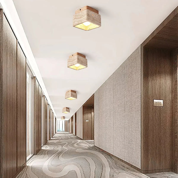 modern beige travertine cube flush mount ceiling light
