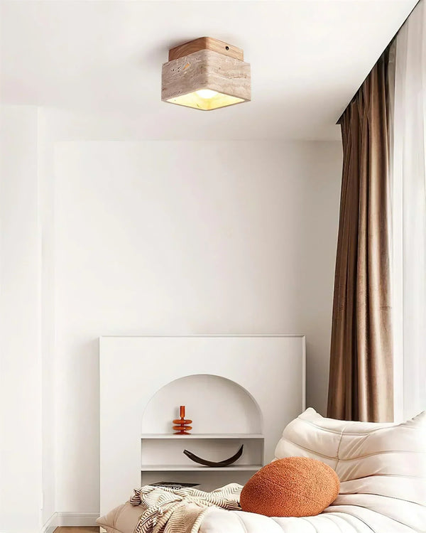 modern beige travertine cube flush mount ceiling light