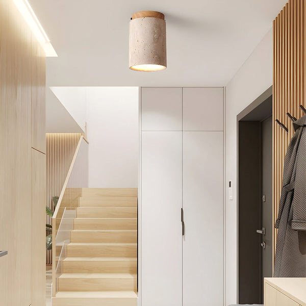 modern beige travertine cylinder ceiling light