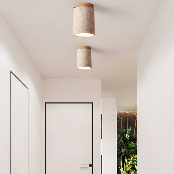 modern beige travertine cylinder ceiling light