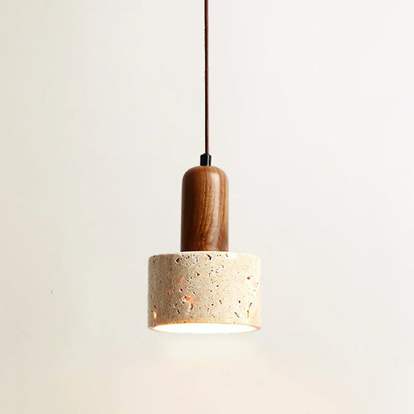 modern beige travertine cylinder pendant light