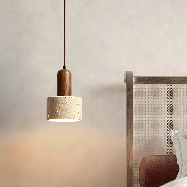 modern beige travertine cylinder pendant light