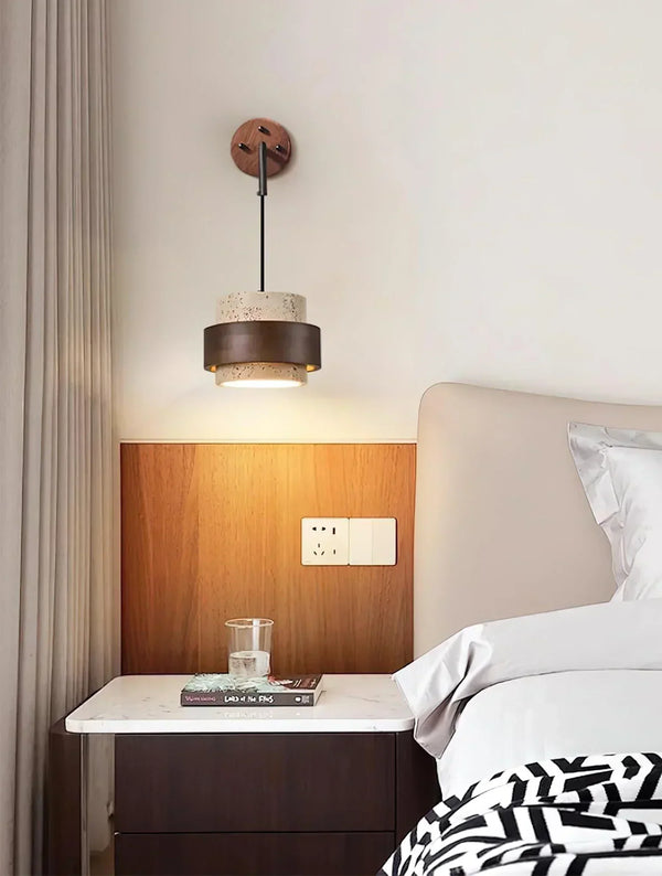 modern beige travertine cylinder wall sconce