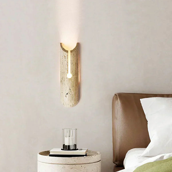 modern beige travertine cylindrical wall lamp