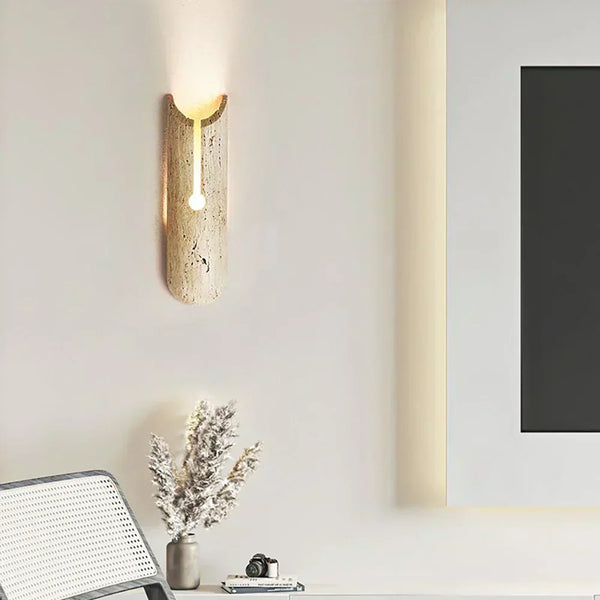 modern beige travertine cylindrical wall lamp