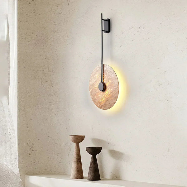 modern beige travertine disc led wall lamp