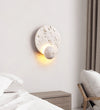 modern beige travertine disc led wall sconce