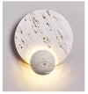 modern beige travertine disc led wall sconce