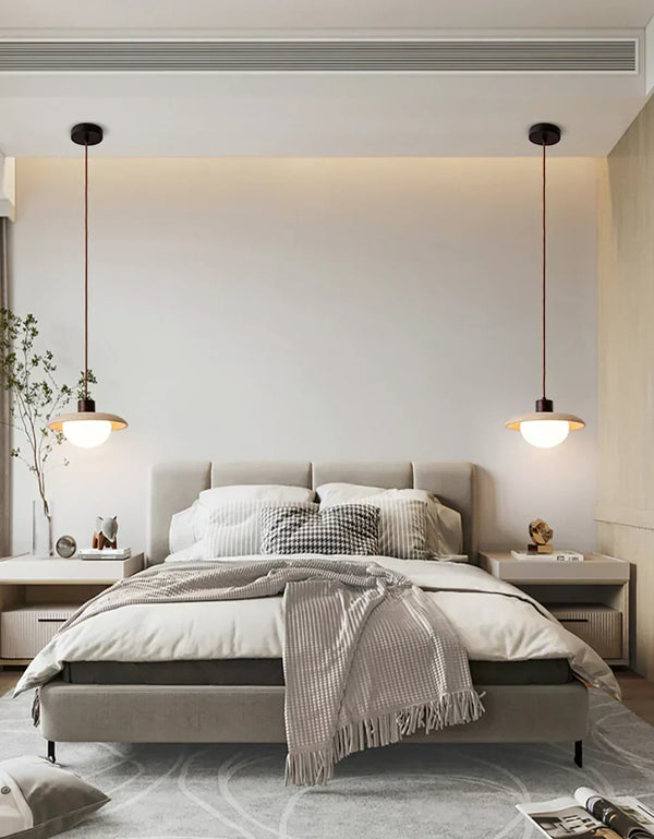 modern beige travertine disc pendant lamp 2