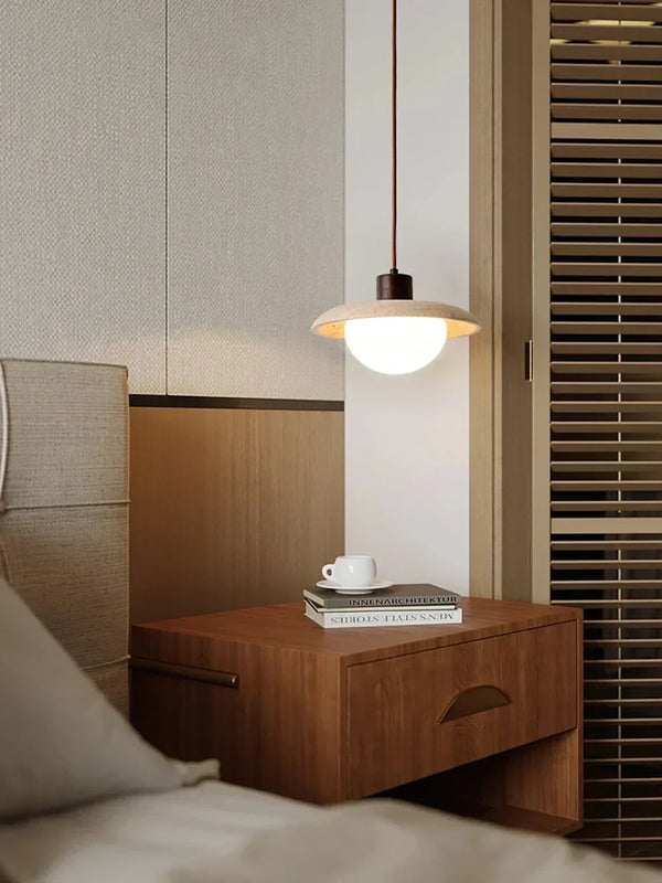 modern beige travertine disc pendant lamp 2