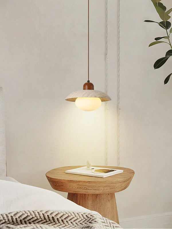 modern beige travertine disc pendant lamp 2