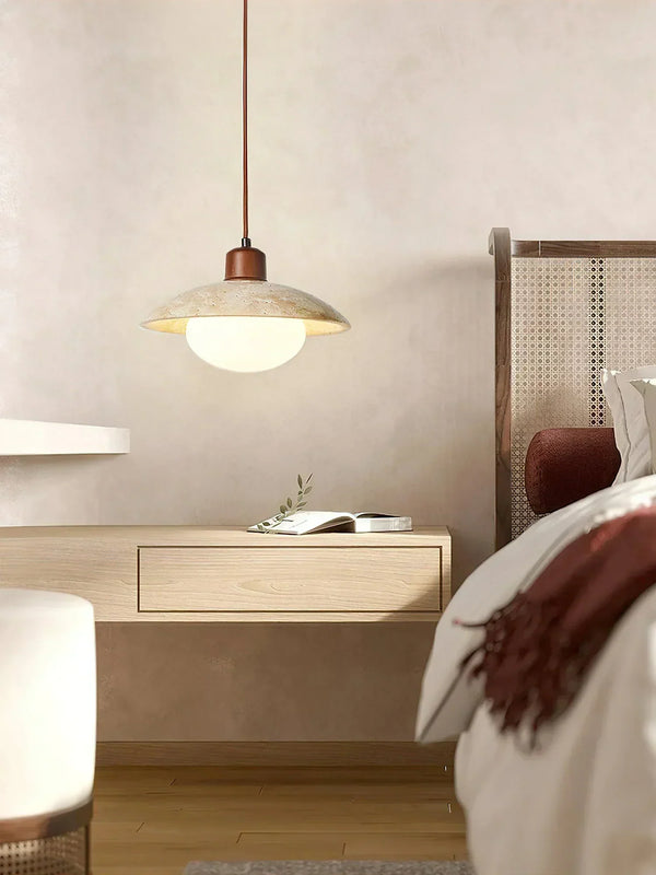 modern beige travertine disc pendant lamp 2
