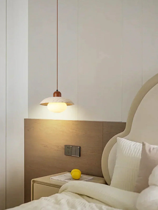 modern beige travertine disc pendant lamp 2