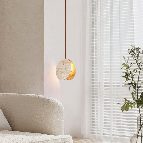 modern beige travertine disc pendant lamp